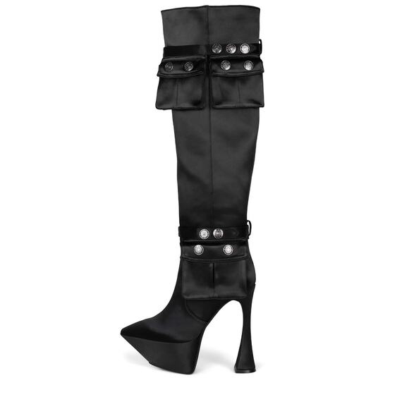 Jeffrey Campbell NWOB Black Secretz Pointed Toe Over The Knee Platform Boot Sz 5 - Picture 1 of 12